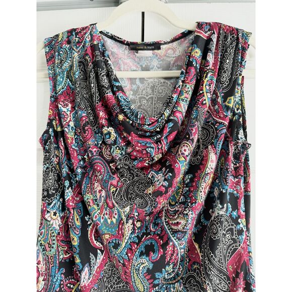 Jennie Marlis Shirt Size S Fuchsia Teal Paisley Cowl Neck Sleeveless Blouse - Picture 2 of 8